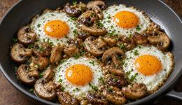 Poêlée de champignons de Paris et Åufs au plat