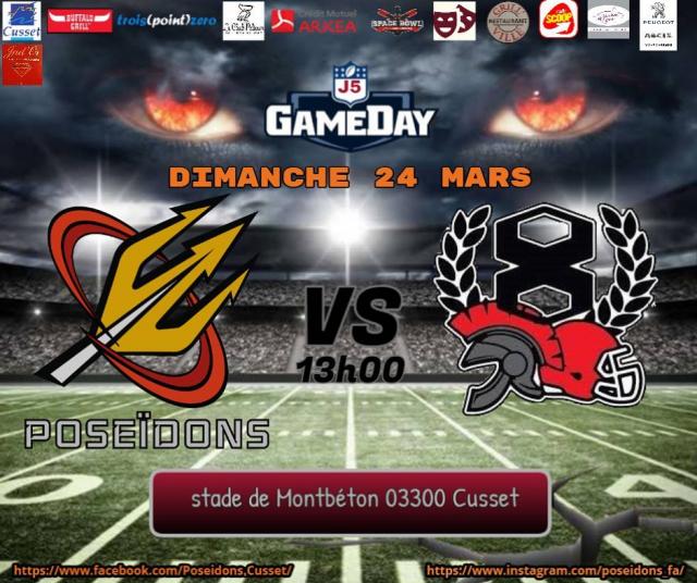 Affiche football américain : Poséïdons de Cusset vs 8ème Légion de Montluçon