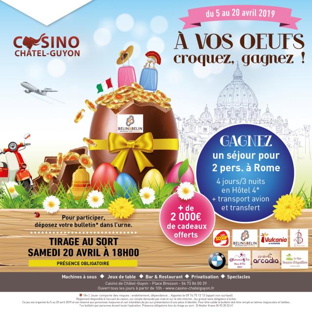 Affiche jeu "A vos oeufs, croquez, gagnez !" au Casino de Châtel-Guyon
