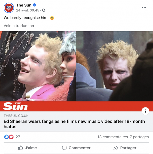 Quelques clichés d'Ed Sheeran pendant le tournage © Capture d'cran The Sun - Facebook