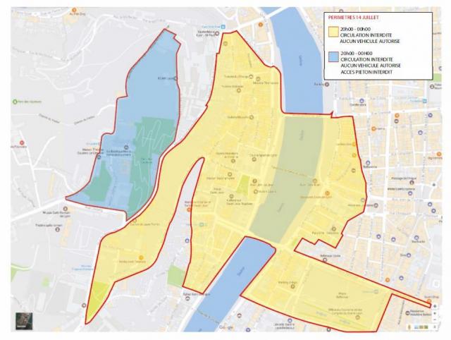 Le périmètre d'interdiction à l'occasion du feu d'artifice © DR
