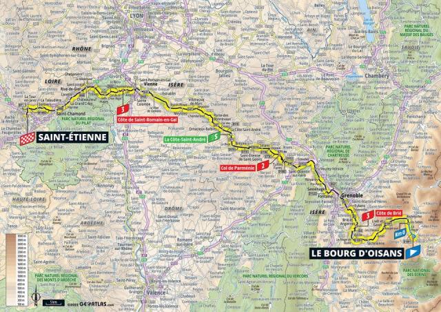 La carte de la 13e étape du Tour de France 2022 (Bourg d'Oisans - Saint-Etienne) © ASO - Tour de France
