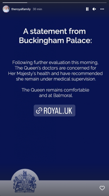 Message Officiel de Buckingham Palace © Instagram : @theroyalfamily