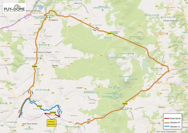 Des déviations sont mises en place à Olby © CD 63