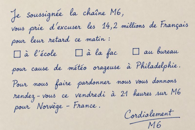 "Mot d'excuse" de la chaîne M6 à destination des téléspectateurs ayant veillé quasiment toute la nuit © Linkedin / M6