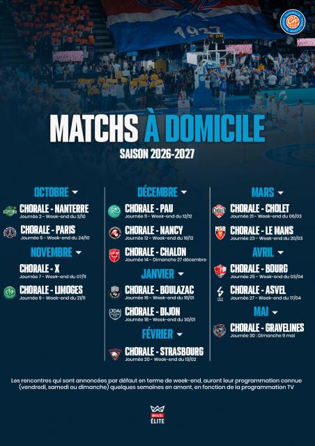 Calendrier des matchs à domicile © Chorale de Roanne