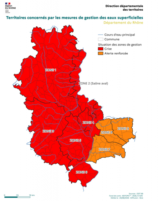 L'axe Saône est placé en situation de crise sécheresse par la préfecture du Rhône. © Préfecture du Rhône