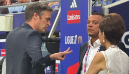 La direction de l'OL : Michael Gerlinger (Directeur général), Matthieu Louis-Jean (Directeur sportif) et Michele Kang (propriétaire).