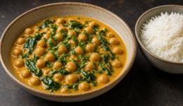 Curry doux de pois chiches, épinards et lait de coco