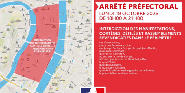 Périmètre d'interdiction des rassemblements. © Prefecture du Rhone