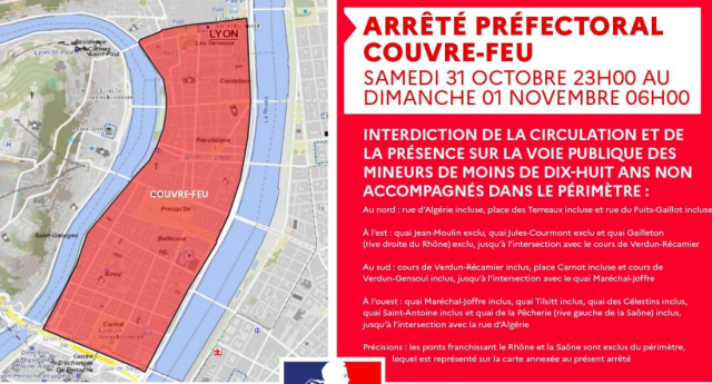 Le périmètre concerné par l'arrêté préfectoral de ce samedi 31 octobre à Lyon © Préfecture du Rhône